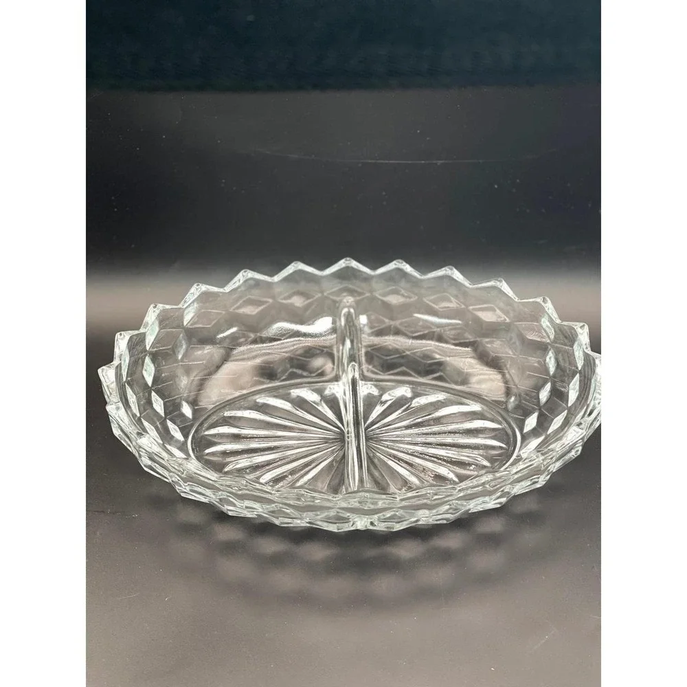 Vintage Fostoria American Clear Glass Divided Relish Dish 9.75